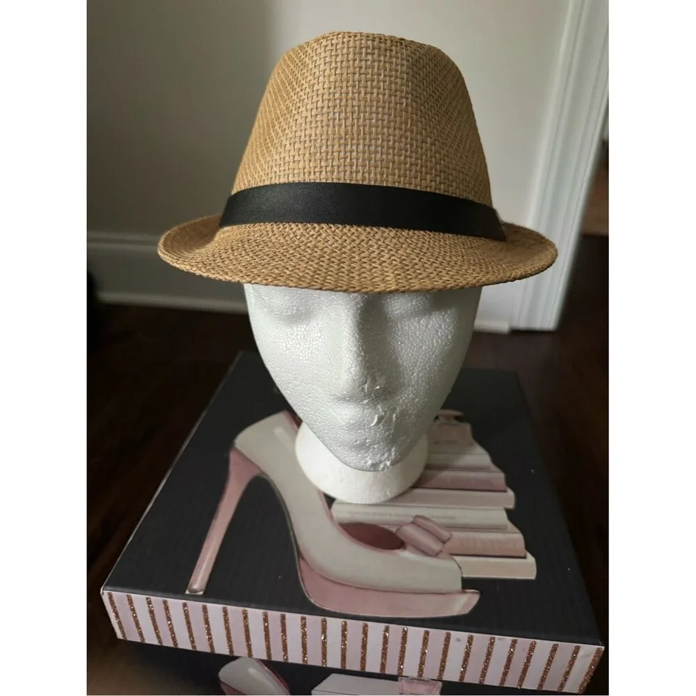Straw Trilby Hat with Black Band - Tan